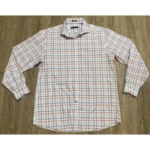 Tommy Hilfiger Men's Button Down Shirt ~ Sz L 16.5 34/35  ~ White ~ Plaid